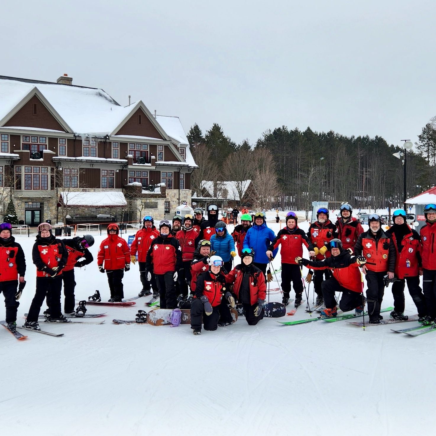 group of patrollers at bottom of hill
